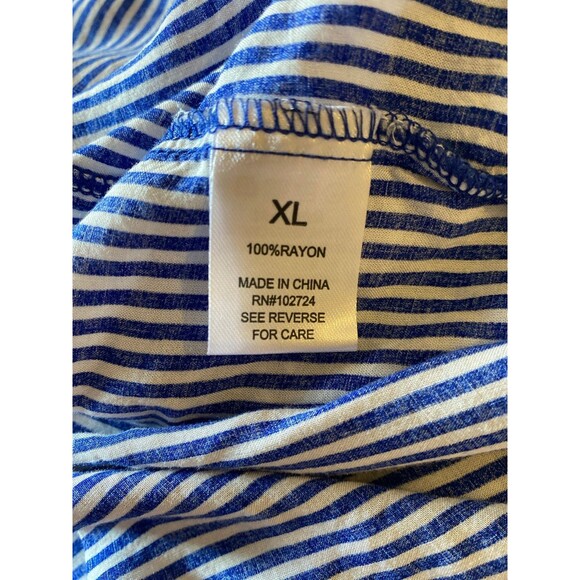 Grand & Greene Button Down Blouse Plus Size XL Blue White Stripes Collar Pocket - Picture 8 of 10